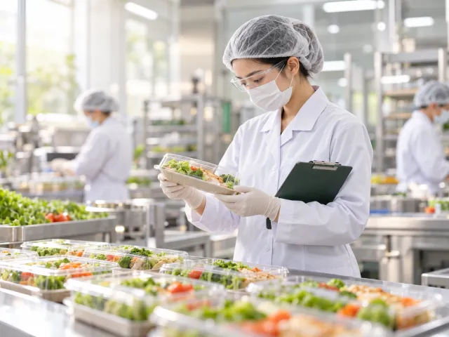 Kiểm tra quy cách đóng gói và điều kiện an toàn thực phẩm trên băng chuyền